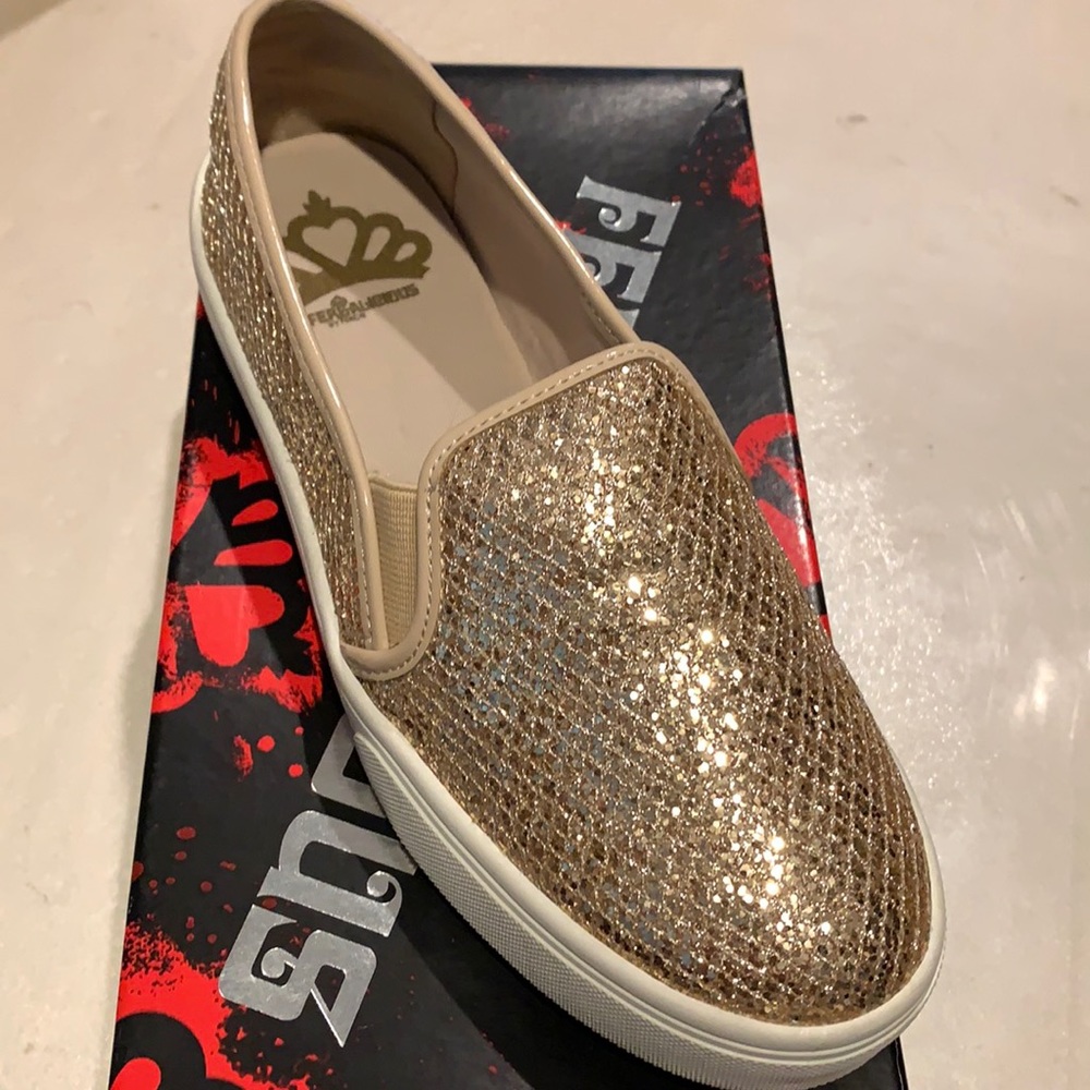 Gold slip on shoes